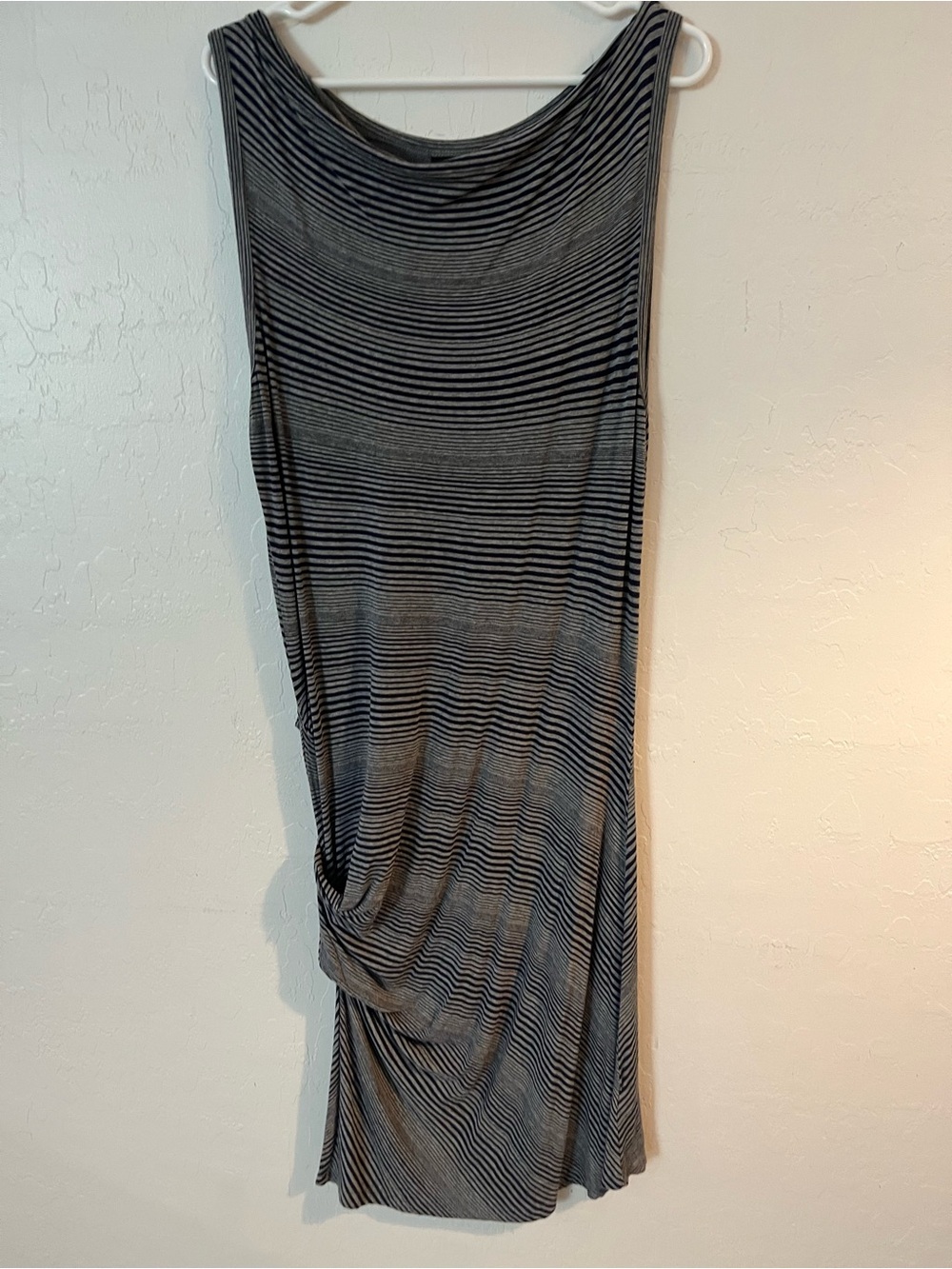 Striped Black and Gray Maxi Skirt with Side Ruching